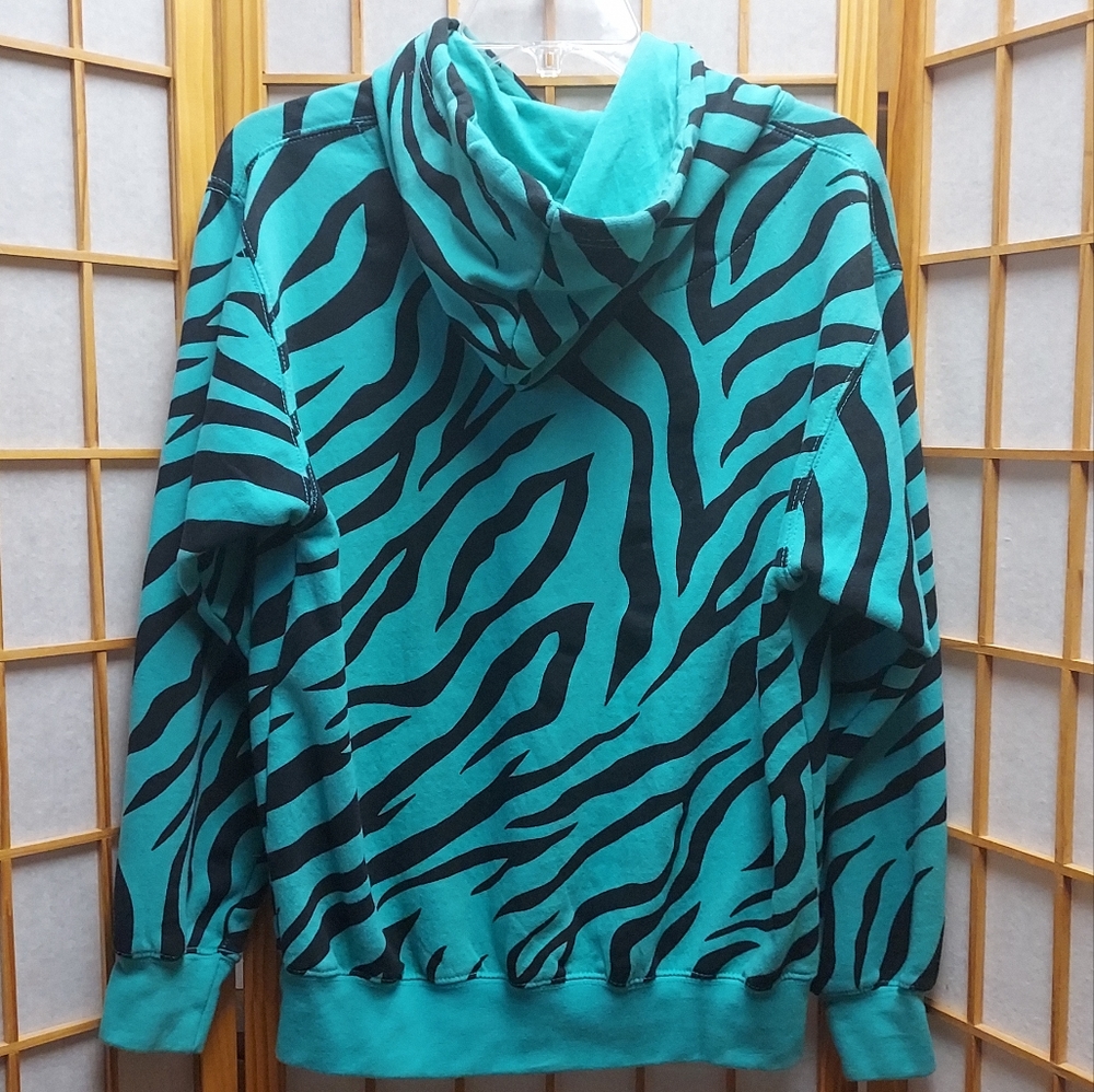 🌊 Seaside Oregon teal zebra kangaroo pocket hoodie Unisex S - Picture 4 of 4